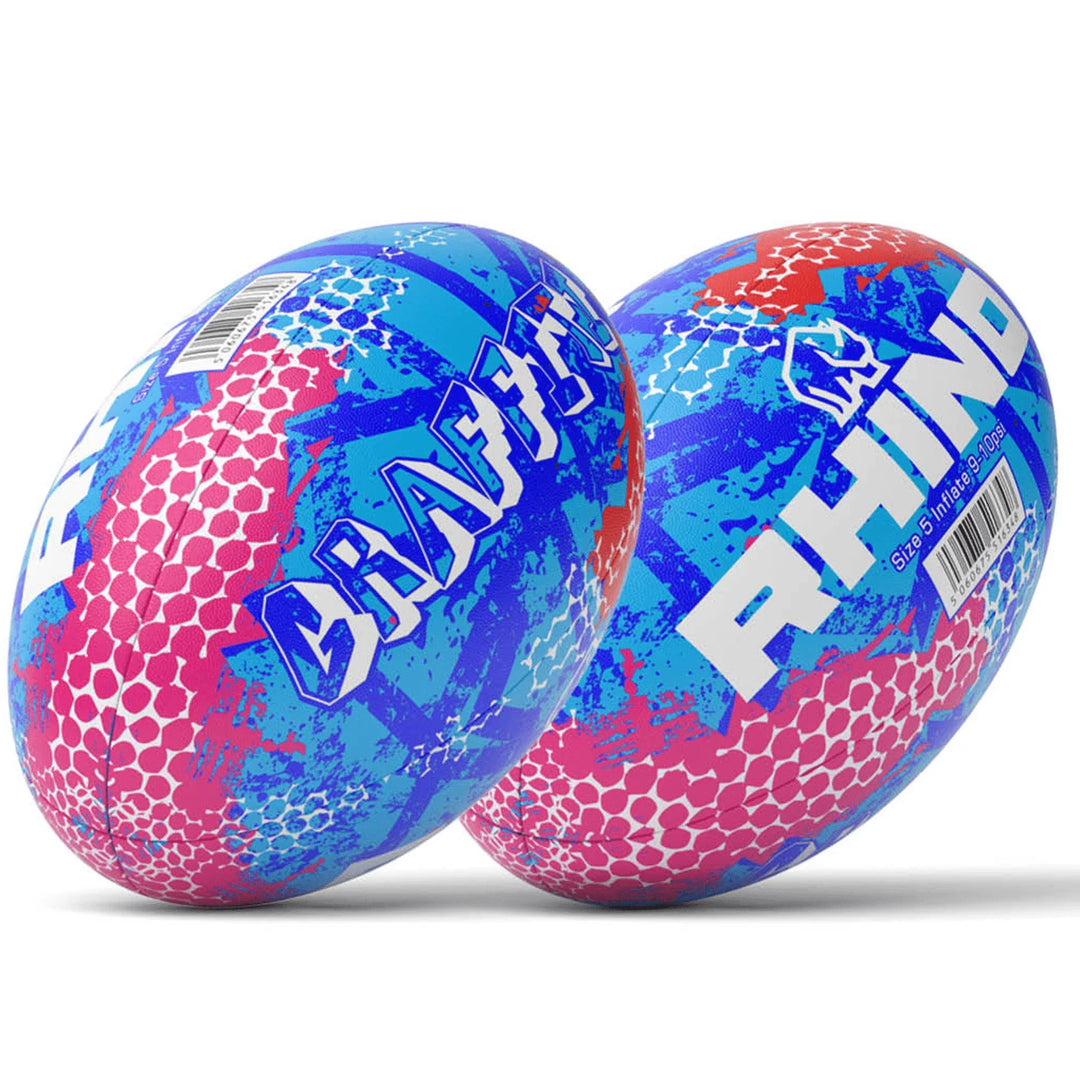 Rhino Graffiti Rugby Ball Size 5 Blue
