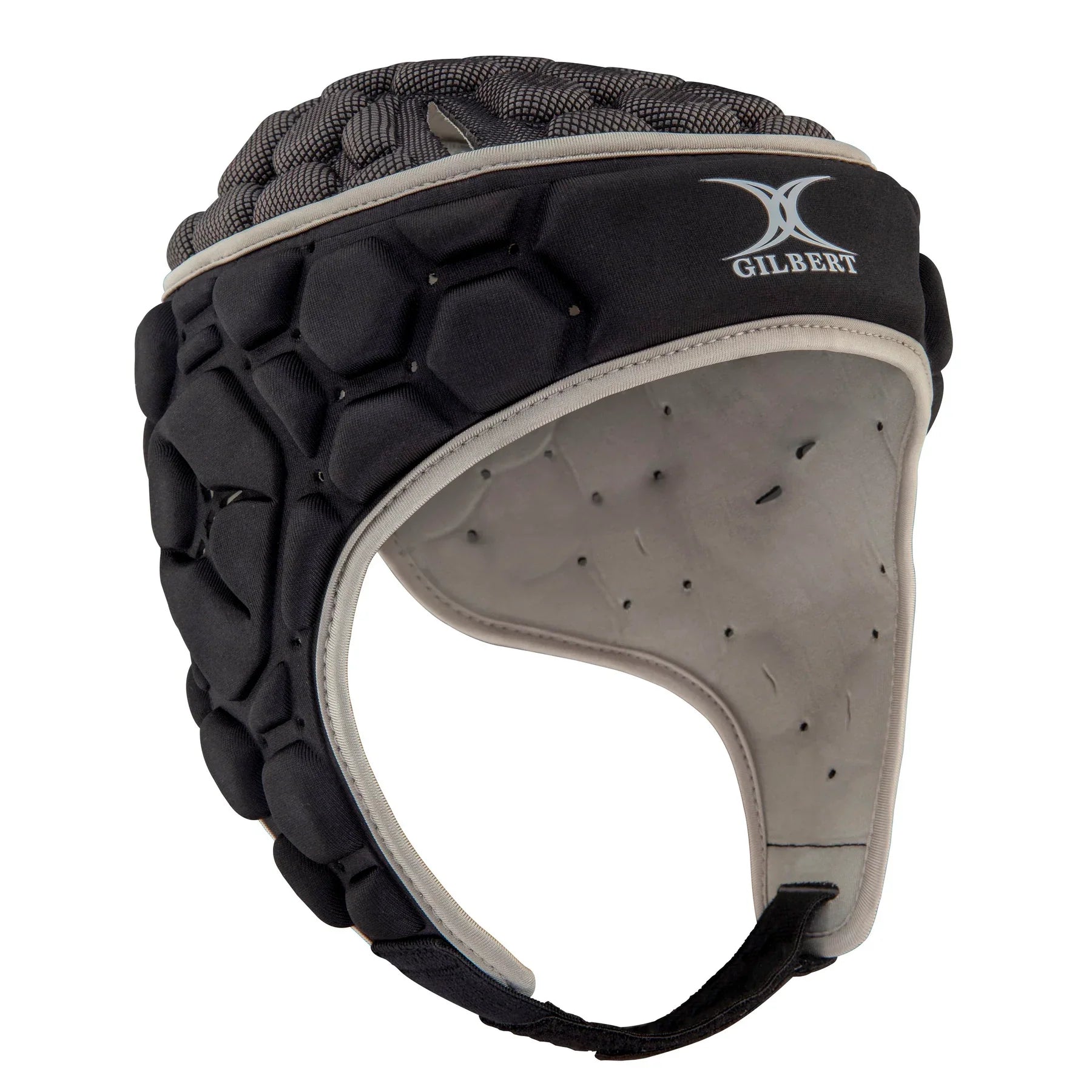 Casco Da Rugby Gilbert XP 250 – Per Senior E Junior, Colori Nero/argento, Imbottitura Confortevole, Protezione Massima