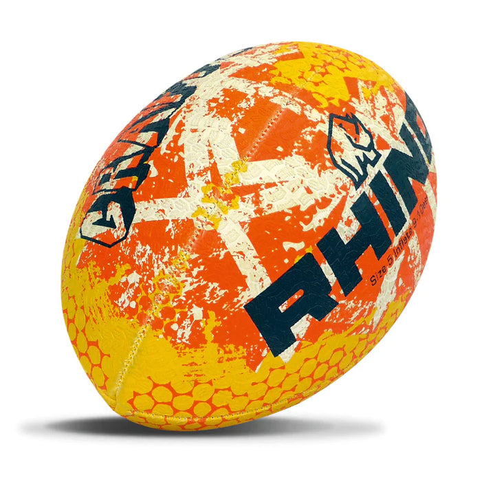 Rhino Graffiti Rugby Ball Size 5 Orange