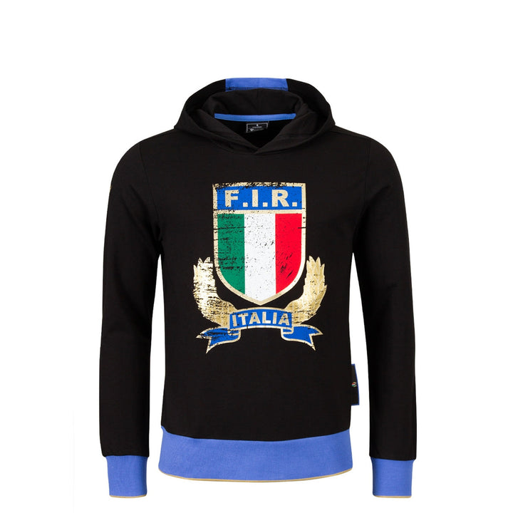Macron Italy Rugby Fanwear Cotton Hoodie Men Black