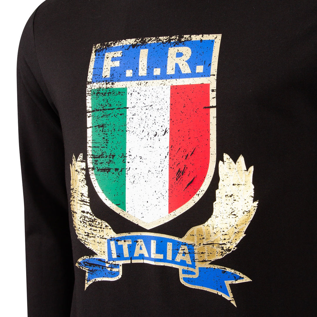 Macron Italy Rugby Fanwear Cotton Hoodie Men Black