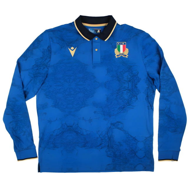 Macron Italy Rugby Home Long Sleeve Cotton Shirt Senior